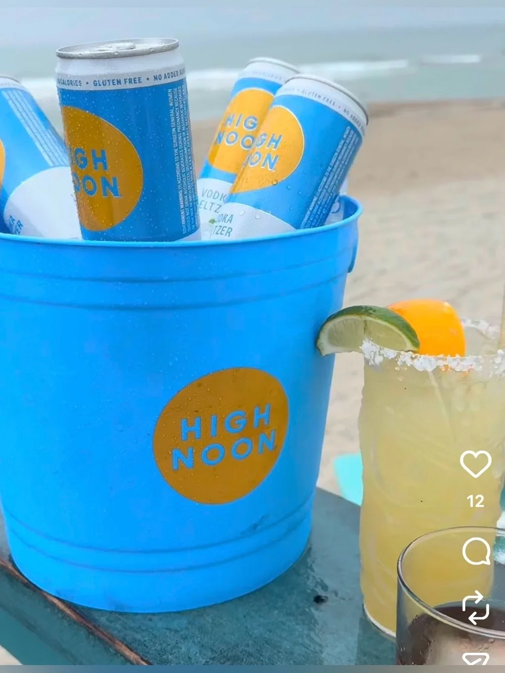 High Noon Plastic Blue Ice Bucket with Yellow Logo